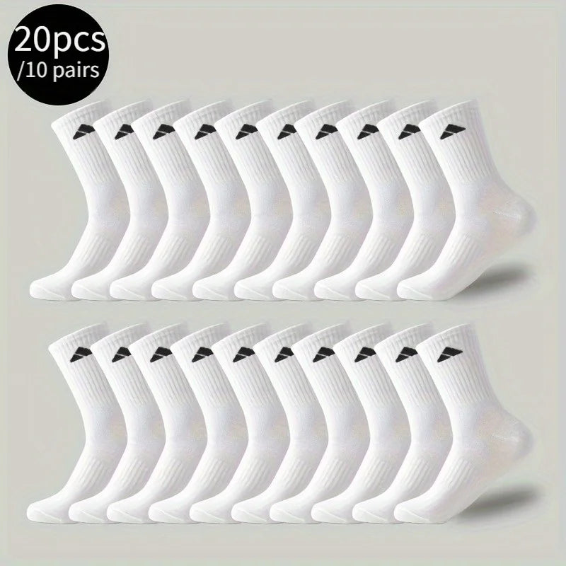 Calcetines deportivos para hombre 20 piezas/10 pares, calcetines deportivos transpirables blancos y negros, calcetines cómodos acolchados para correr, gimnasio y uso diario