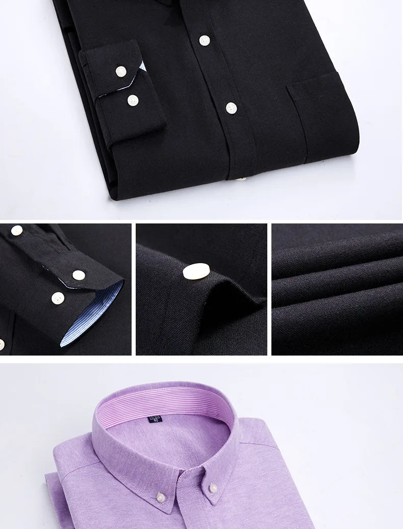 Camisa de Manga Larga para Hombre, Primavera, Verano, Otoño, Invierno, Oxford, Tejido Oxford, Corte Slim, Sin Plancha, Cómoda, Suave, Informal, a la Moda, Sencilla, para el Trabajo