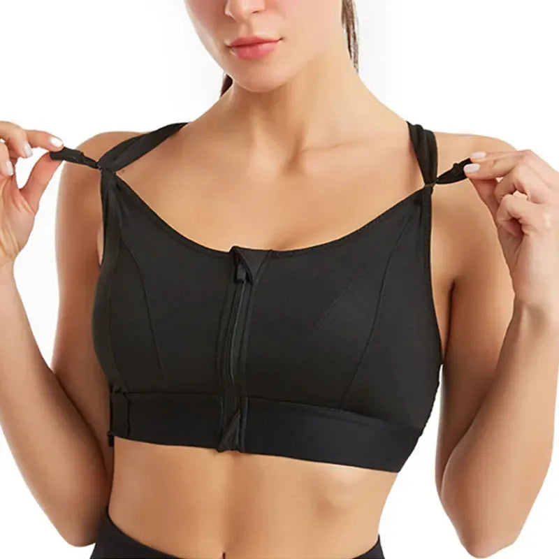 Sujetadores deportivos para mujer, cremallera frontal, correa ajustable, elástico a prueba de golpes, sujetador atlético para Fitness, Top corto ajustado para Yoga