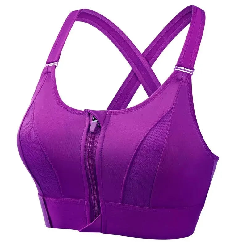 Sujetadores deportivos para mujer, cremallera frontal, correa ajustable, elástico a prueba de golpes, sujetador atlético para Fitness, Top corto ajustado para Yoga