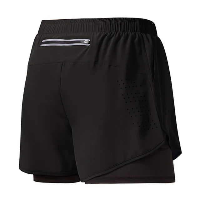 Pantalones cortos para correr para hombre, pantalones cortos negros de doble capa para Fitness de secado rápido, nuevos pantalones cortos deportivos para entrenamiento y culturismo