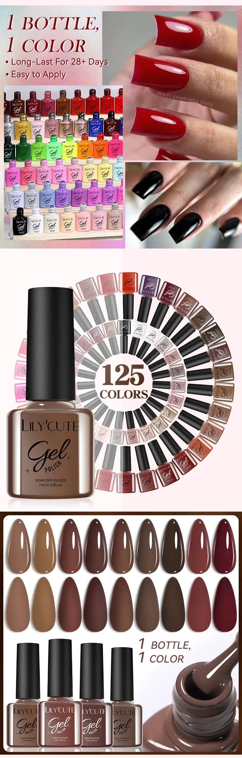 LILYCUTE-Juego de esmaltes en Gel para uñas, barniz semipermanente para manicura UV, serie café, 125 colores, 7ml, 6 unidades por Set