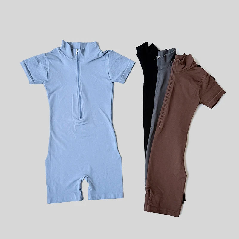 Mono de manga corta con cremallera para mujer, ropa deportiva para gimnasio, Fitness, monos deportivos, ropa de entrenamiento a la moda para correr, verano
