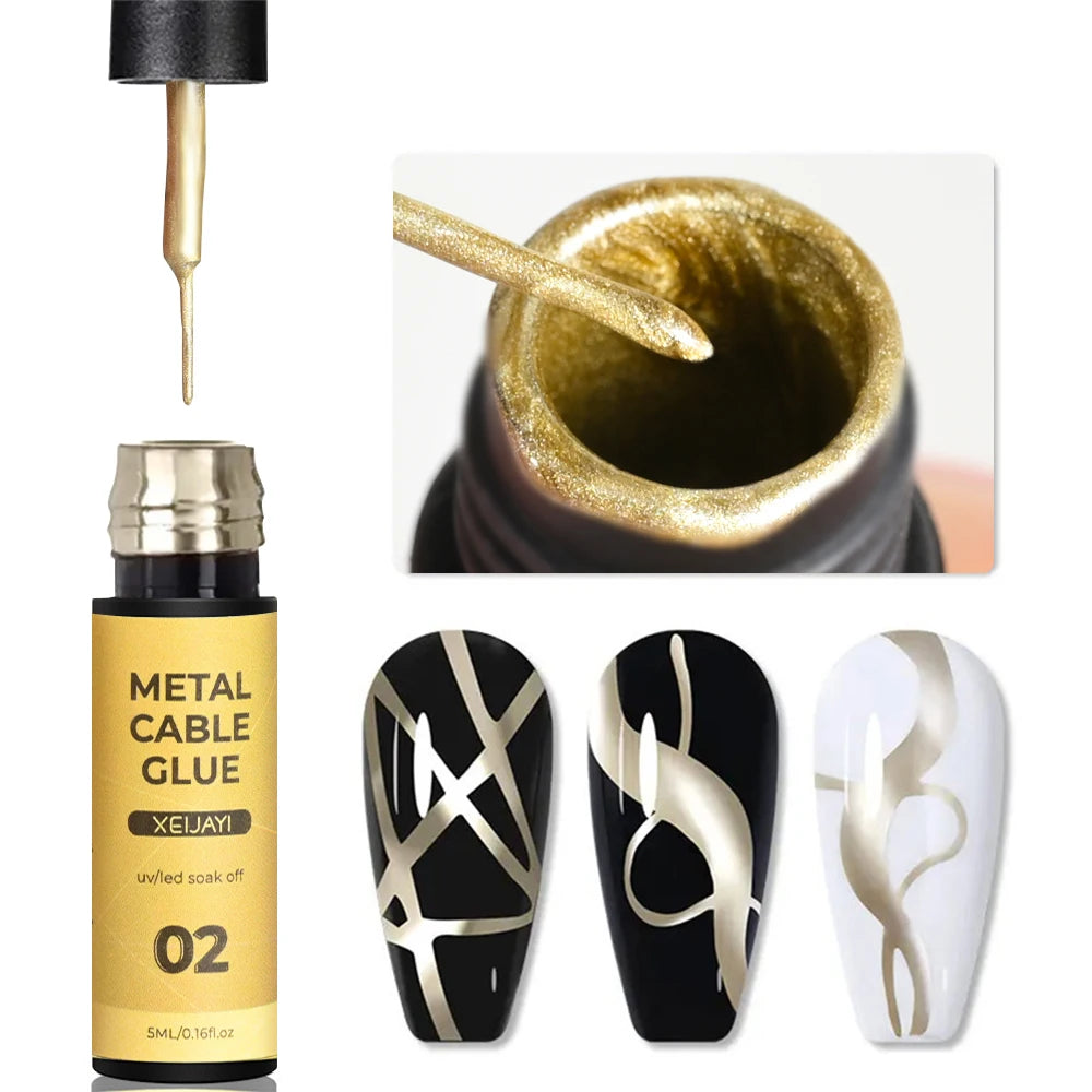 Esmalte de revestimiento de Gel para uñas con pintura metálica dorada, pintura con efecto espejo de Metal 3D, dibujo de Gel para uñas, pincel incorporado, Gel cromado UV