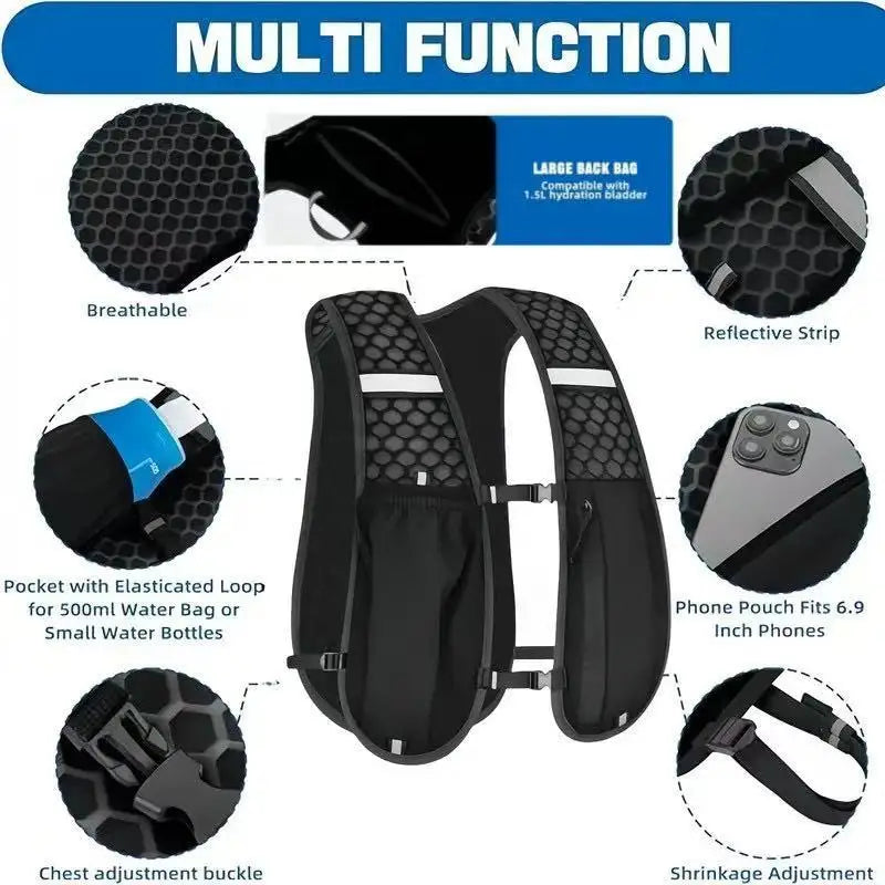 Chaleco de Hidratación para Correr, para Hombre y Mujer, Resistente al Agua, Transpirable, Mochila para Correr, Senderismo, Ciclismo, Carreras de Montaña, Maratones
