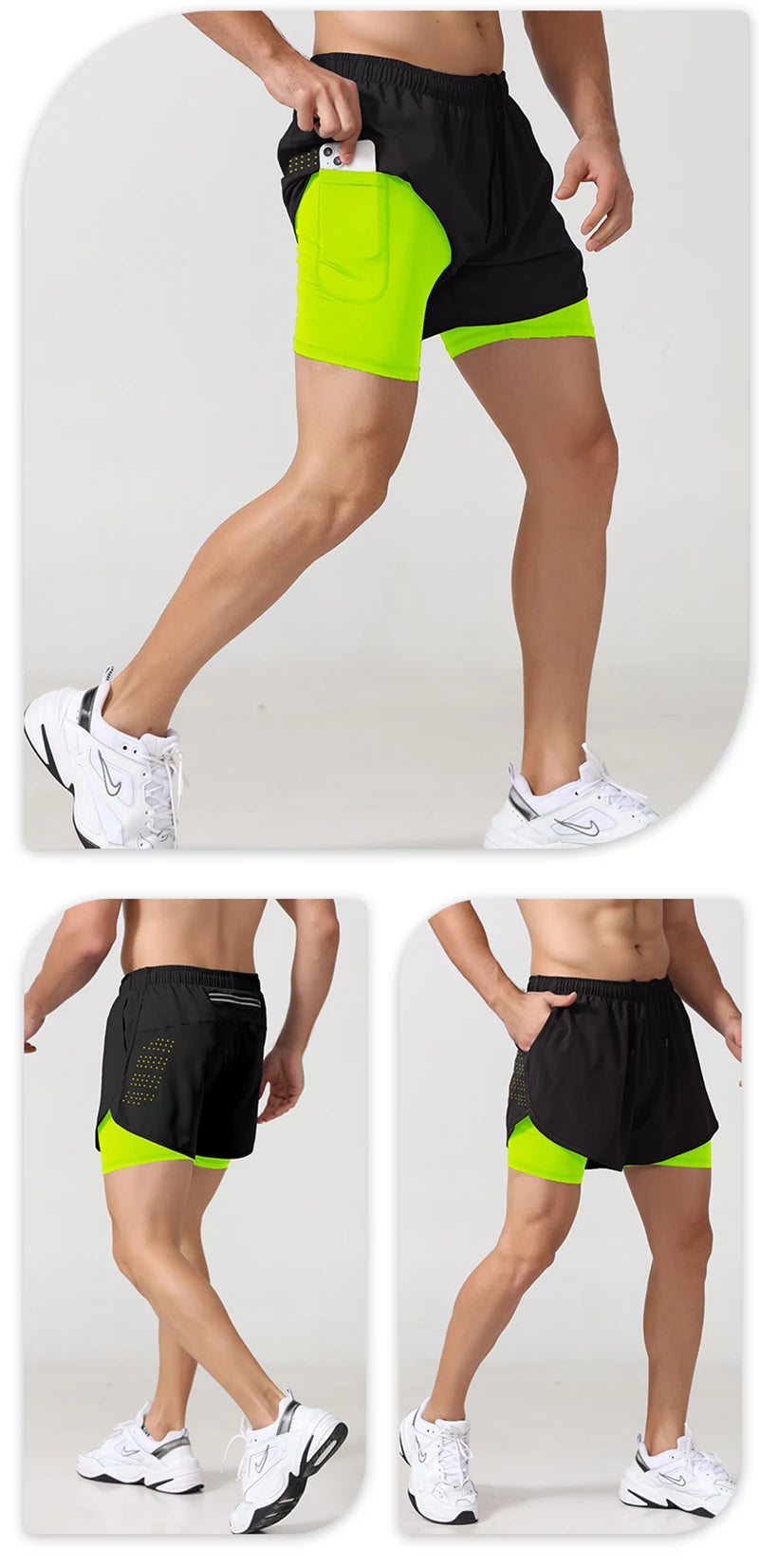 Pantalones cortos para correr para hombre, pantalones cortos negros de doble capa para Fitness de secado rápido, nuevos pantalones cortos deportivos para entrenamiento y culturismo