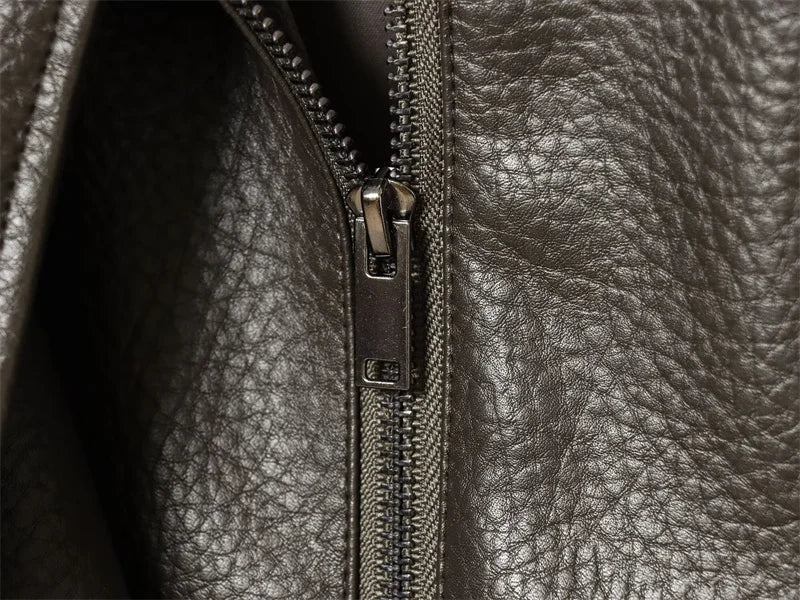 Chaqueta de Mujer Otoño 2026, Nueva Chaqueta Negra de Manga Larga de Cuero Sintético con Textura Granulada, Estilo Motociclista, a la Moda y con Personalidad