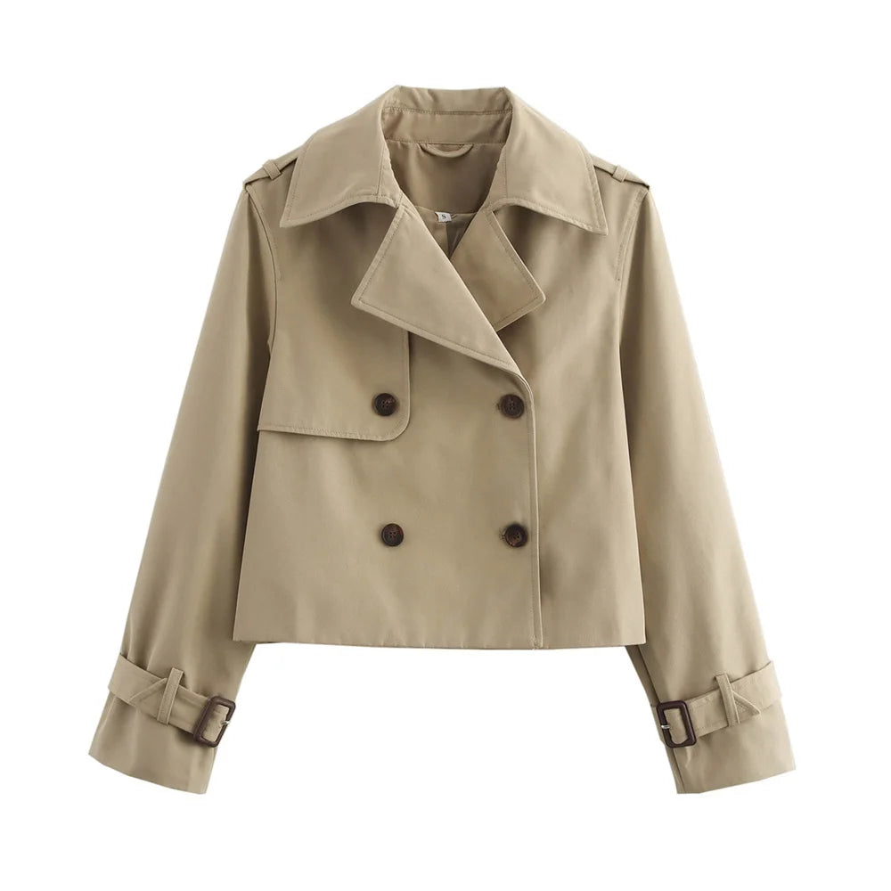 Gabardina recortada Vintage para mujer, chaqueta de primavera y otoño, ropa de calle para mujer, Top de manga larga con doble botonadura, trajes de abrigo elegantes para mujer