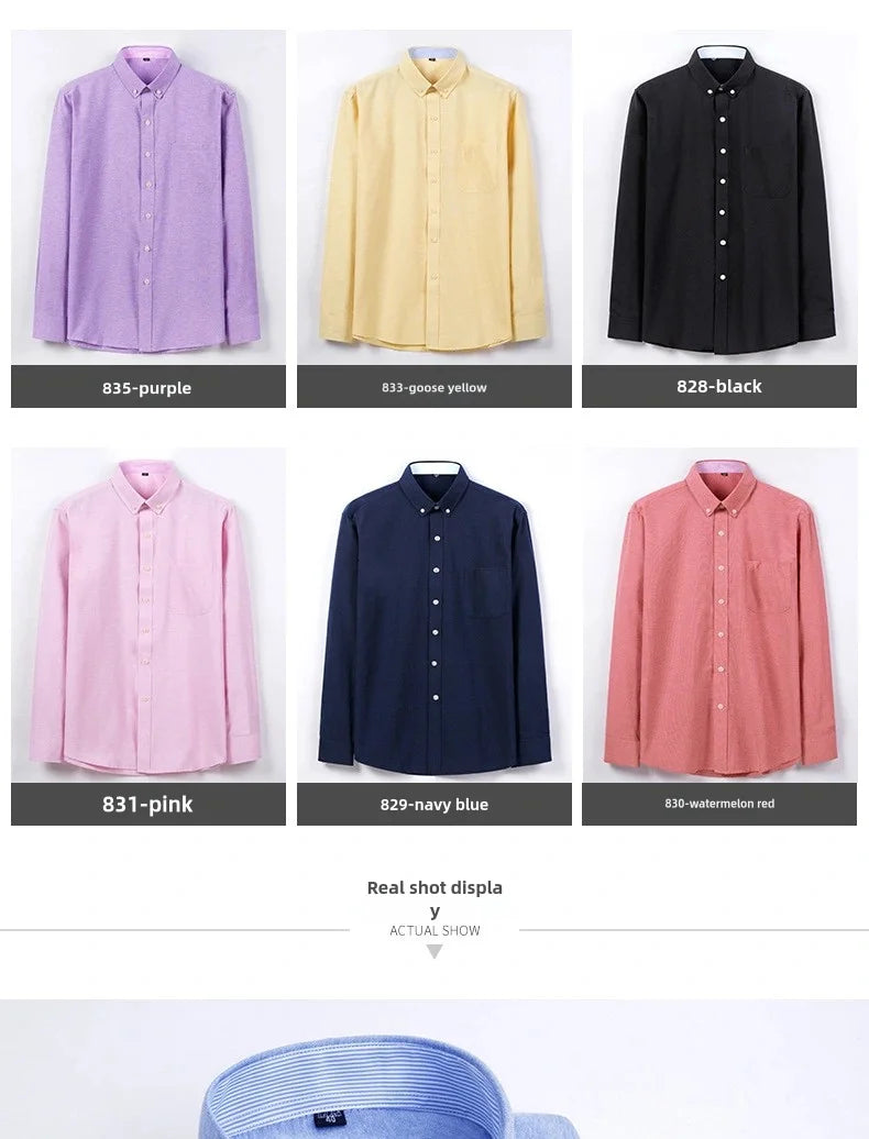 Camisa de Manga Larga para Hombre, Primavera, Verano, Otoño, Invierno, Oxford, Tejido Oxford, Corte Slim, Sin Plancha, Cómoda, Suave, Informal, a la Moda, Sencilla, para el Trabajo