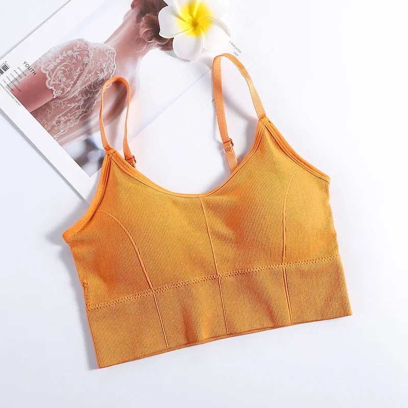Ropa deportiva sin espalda para mujer, Sujetador deportivo para gimnasio, ropa interior sin costuras para mujer, correa ajustable para el hombro, chaleco de Yoga acolchado interior, Bralette