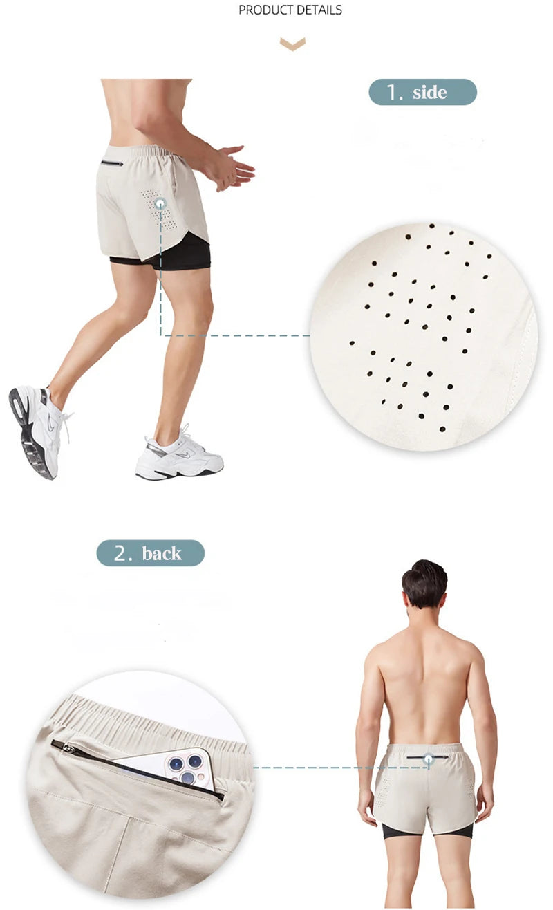 Pantalones cortos para correr para hombre, pantalones cortos negros de doble capa para Fitness de secado rápido, nuevos pantalones cortos deportivos para entrenamiento y culturismo