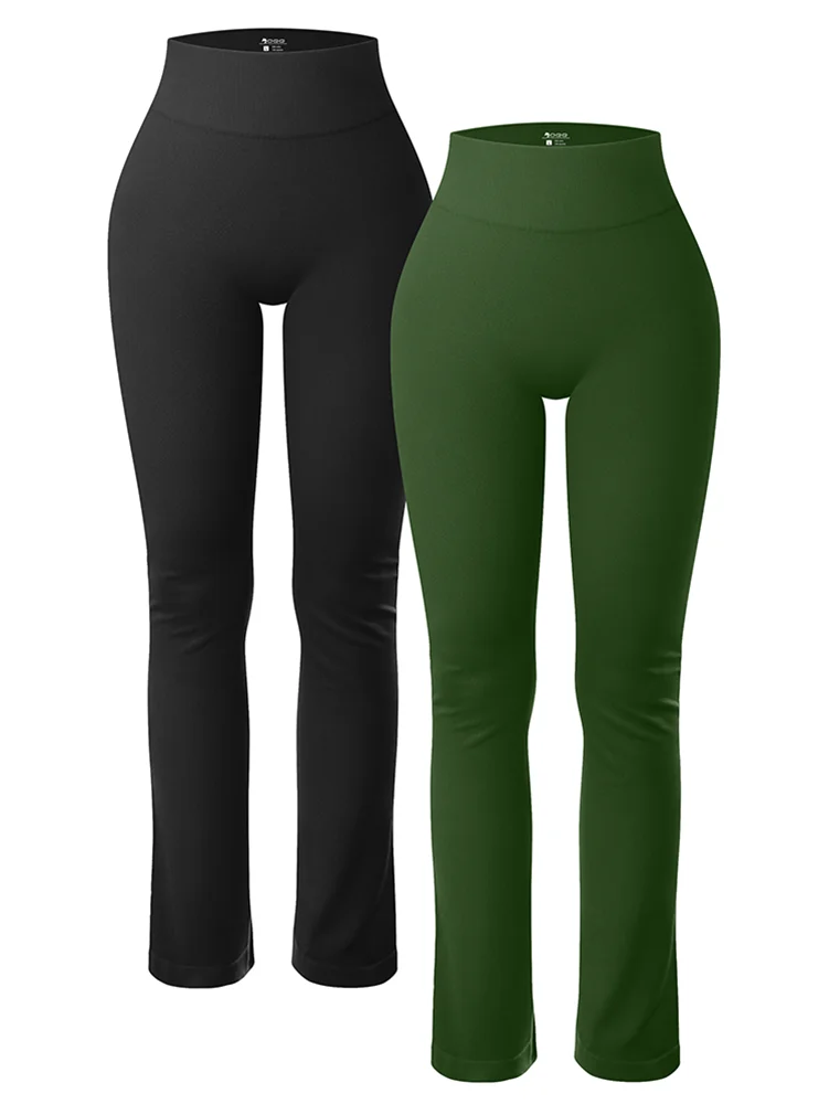 Leggings Sólidos para Mujer, Pantalones de Yoga de Punto Sin Costuras, Pantalones Acampanados, Leggings Deportivos Casuales Ajustados de Cintura Alta con Efecto Levanta Glúteos