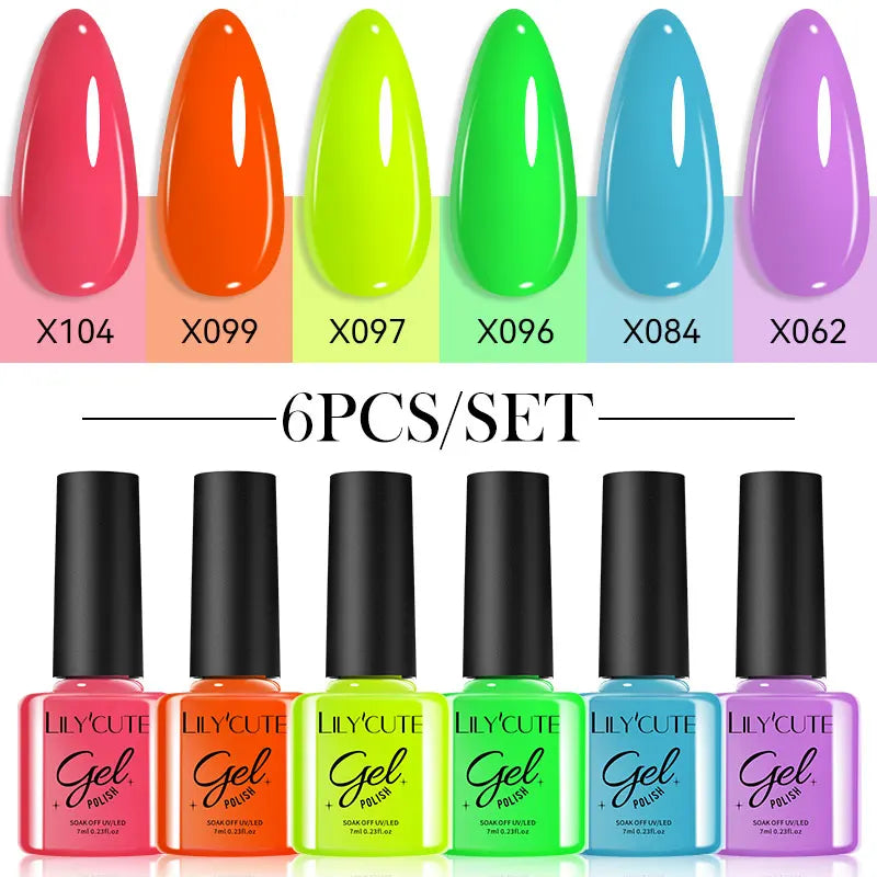 LILYCUTE-Juego de esmaltes en Gel para uñas, barniz semipermanente para manicura UV, serie café, 125 colores, 7ml, 6 unidades por Set