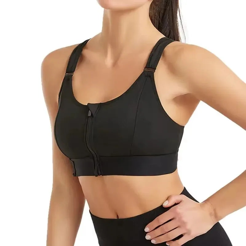 Sujetadores deportivos para mujer, cremallera frontal, correa ajustable, elástico a prueba de golpes, sujetador atlético para Fitness, Top corto ajustado para Yoga