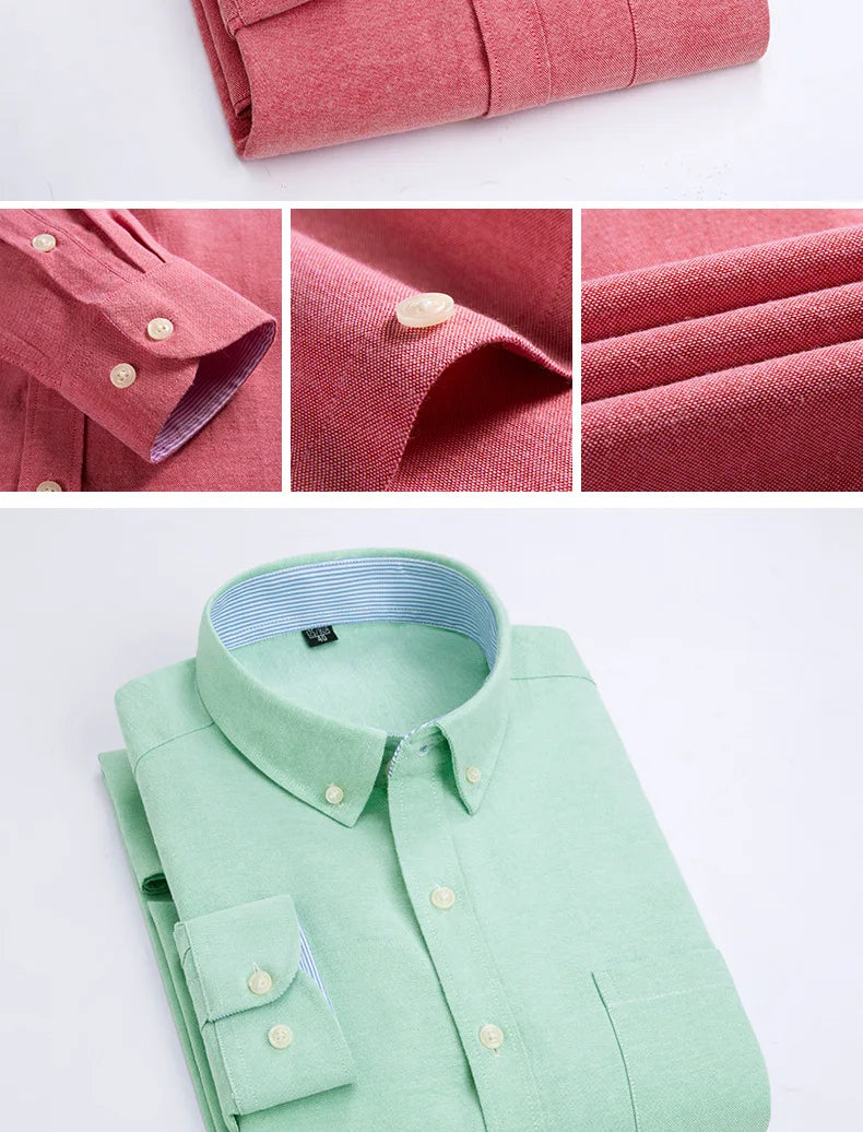 Camisa de Manga Larga para Hombre, Primavera, Verano, Otoño, Invierno, Oxford, Tejido Oxford, Corte Slim, Sin Plancha, Cómoda, Suave, Informal, a la Moda, Sencilla, para el Trabajo