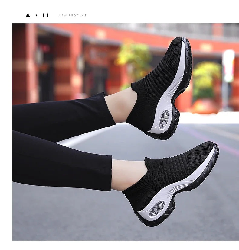 Zapatillas de deporte para mujer, moda de verano, zapatos deportivos informales negros, malla transpirable, ligero, cojín de aire, calzado antideslizante para correr
