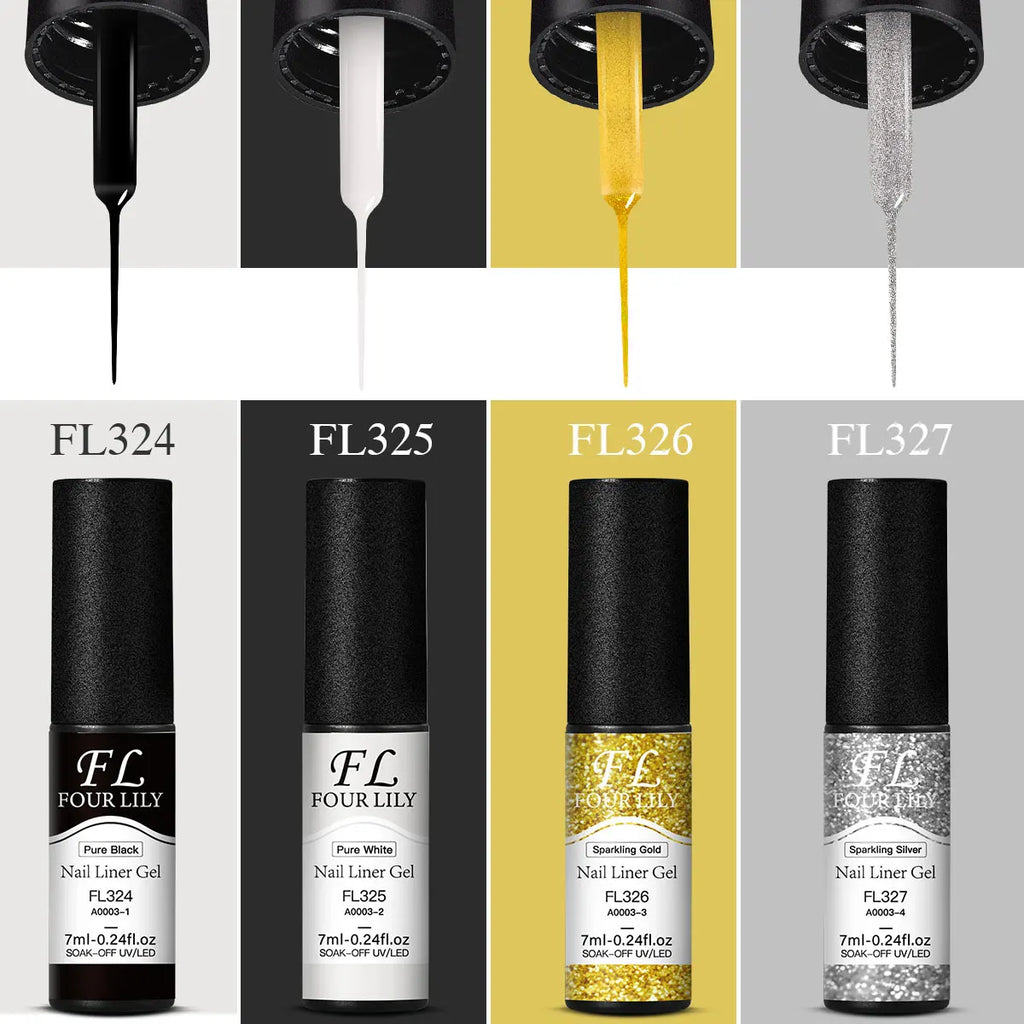 Kit de esmalte de Gel para delineador de uñas, 4 Uds., negro, blanco, dorado, plateado, suministros para uñas DIY, diseño de manicura Vernis, pintura de dibujo UV/LED, pegamento de Gel
