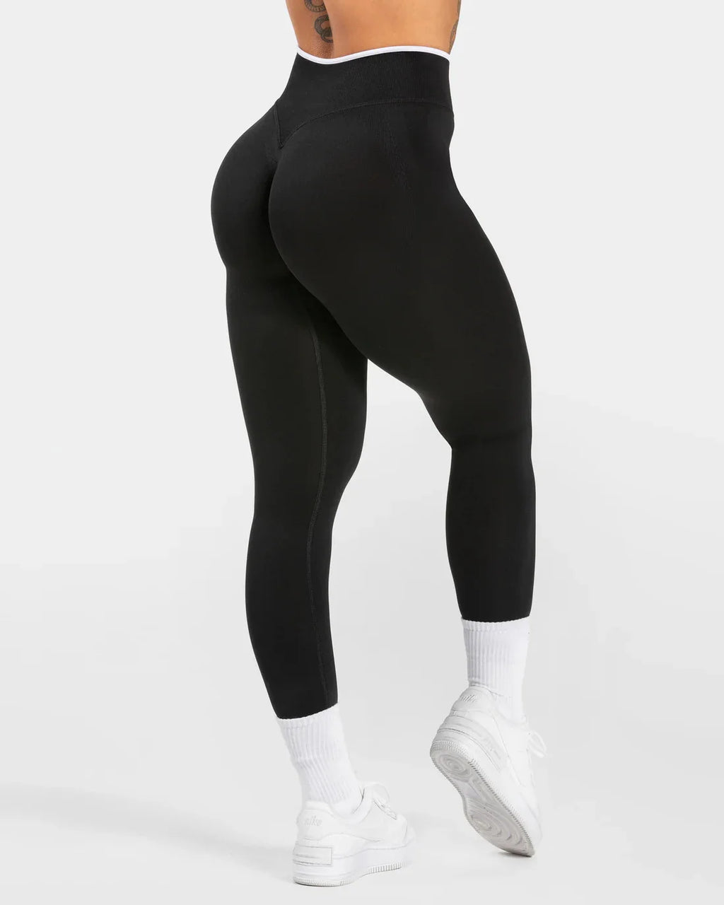 Nuevos leggings de yoga para mujer con bloques de color, mallas sin costuras de punto, cintura alta, efecto levantacola, para gimnasio y entrenamiento, con borde blanco, leggings deportivos.