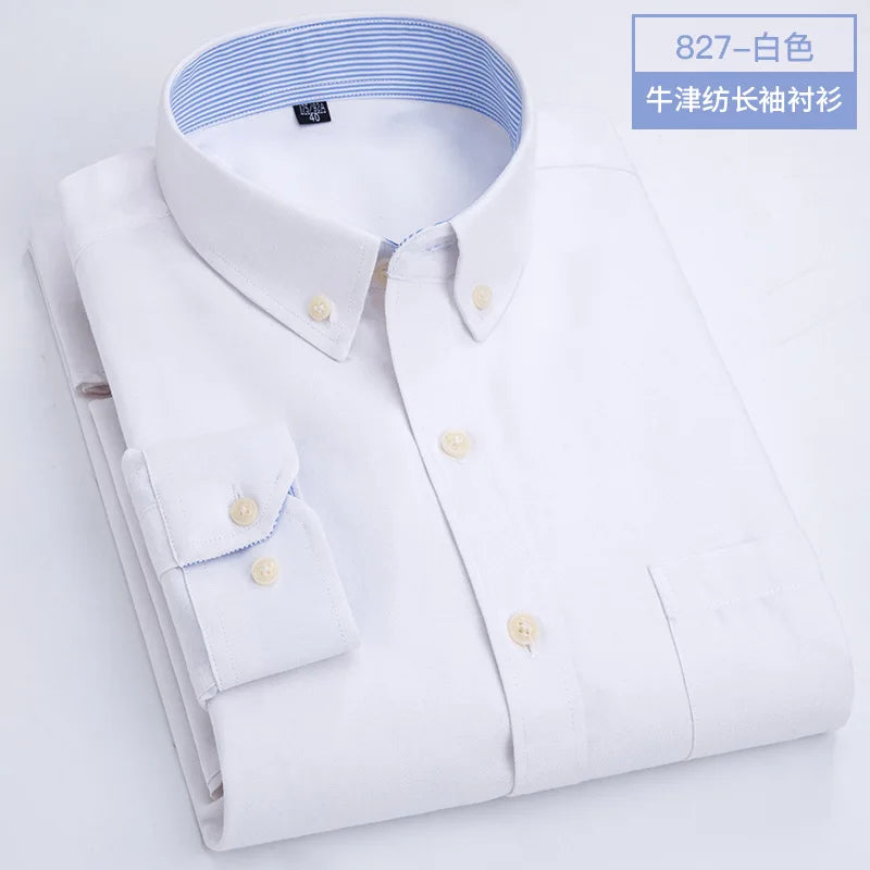Camisa de Manga Larga para Hombre, Primavera, Verano, Otoño, Invierno, Oxford, Tejido Oxford, Corte Slim, Sin Plancha, Cómoda, Suave, Informal, a la Moda, Sencilla, para el Trabajo