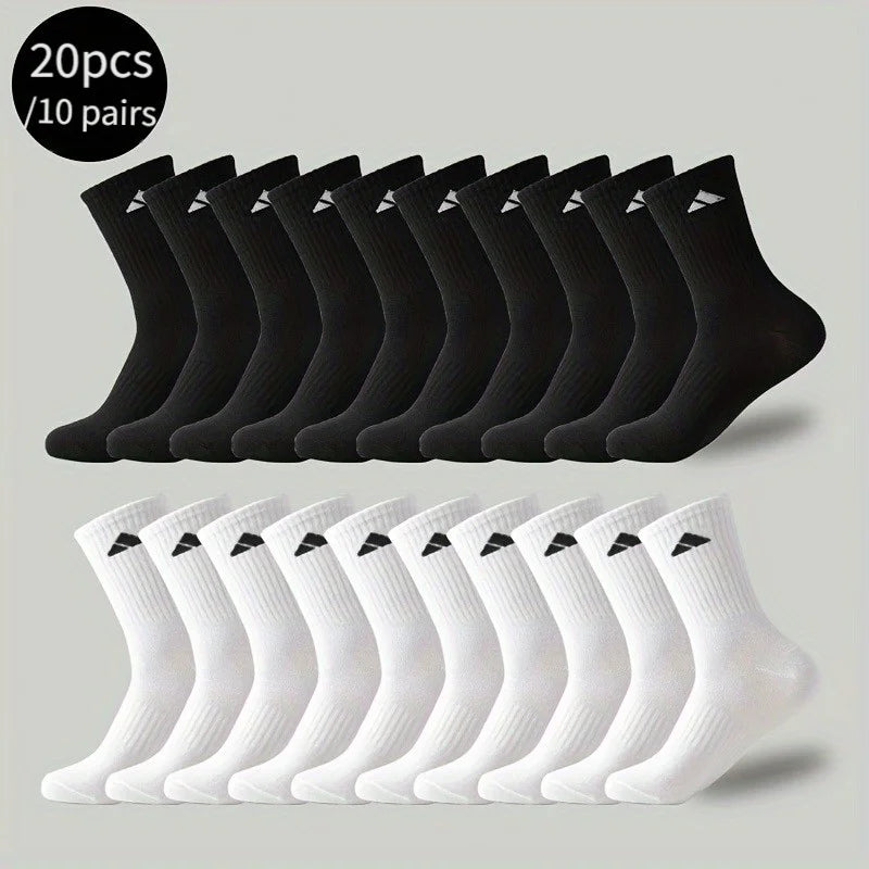 Calcetines deportivos para hombre 20 piezas/10 pares, calcetines deportivos transpirables blancos y negros, calcetines cómodos acolchados para correr, gimnasio y uso diario