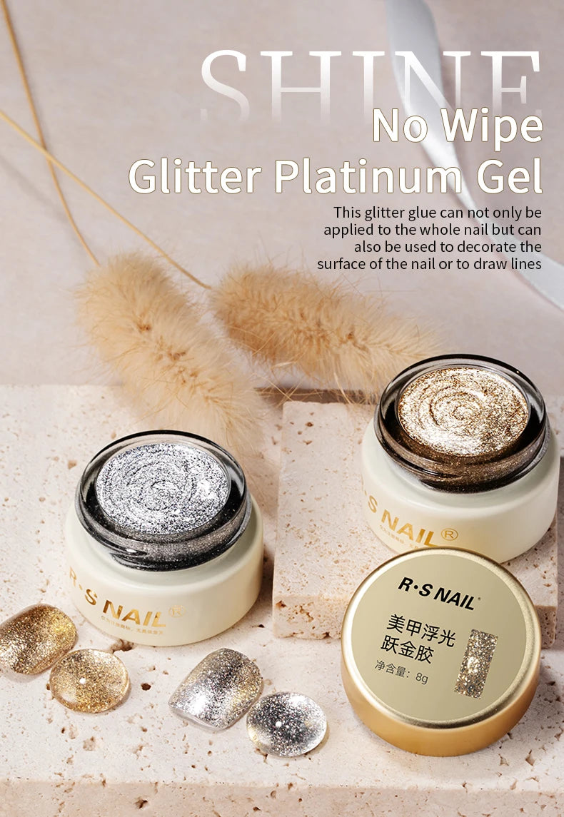 RSNAIL Esmalte de Uñas en Gel Platino Sin Capa Pegajosa 8g, Gel Metálico Brillante Dorado y Plateado para Delineado, Delineador para Dibujo Francés, Arte de Uñas DIY