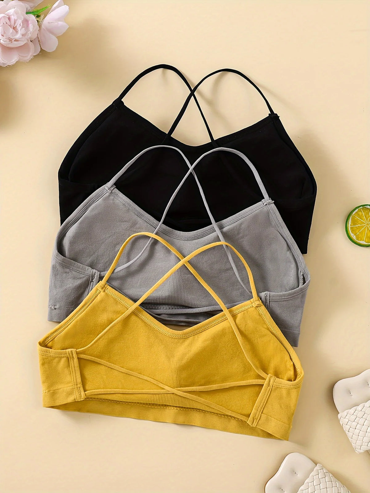 Conjunto de 3 unidades de Sujetador deportivo con tirantes cruzados para mujer, Sujetador deportivo para Yoga, Top para ombligo, Top de tubo para gimnasio y Fitness, sujetador Sexy de belleza transpirable en la espalda