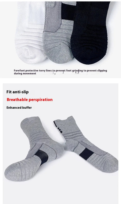 Calcetines deportivos de tubo medio para hombre, bádminton para correr, calcetines para exteriores, calcetines de lana, calcetines de baloncesto antideslizantes y absorbentes del sudor