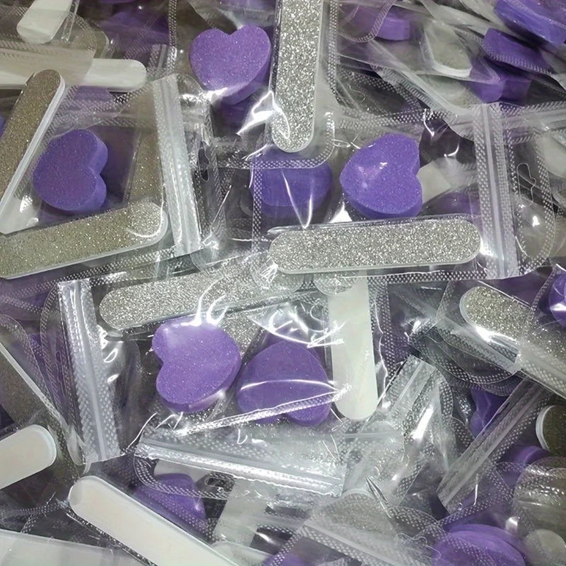 Set de 12 Piezas para el Cuidado de las Uñas con Brillo Rosa - Pulidor en Forma de Corazón, Varilla de Cristal y Lima de Doble Cara para Arte de Uñas y Pedicura