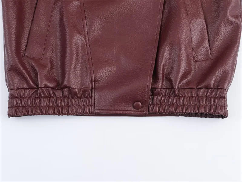 Chaqueta de Mujer Otoño 2026, Nueva Chaqueta Negra de Manga Larga de Cuero Sintético con Textura Granulada, Estilo Motociclista, a la Moda y con Personalidad