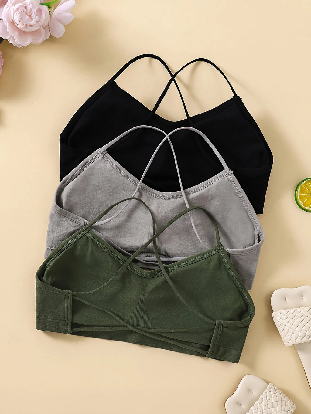 Conjunto de 3 unidades de Sujetador deportivo con tirantes cruzados para mujer, Sujetador deportivo para Yoga, Top para ombligo, Top de tubo para gimnasio y Fitness, sujetador Sexy de belleza transpirable en la espalda