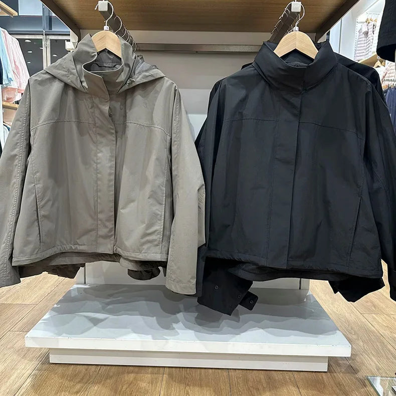Chaqueta Cortavientos de Primavera y Otoño para Mujer, Chaqueta con Capucha de Alta Calidad, Chaqueta con Cuello Alto, Abrigo Urbano para Mujer