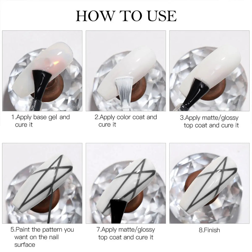 Kit de esmalte de Gel para delineador de uñas, 4 Uds., negro, blanco, dorado, plateado, suministros para uñas DIY, diseño de manicura Vernis, pintura de dibujo UV/LED, pegamento de Gel