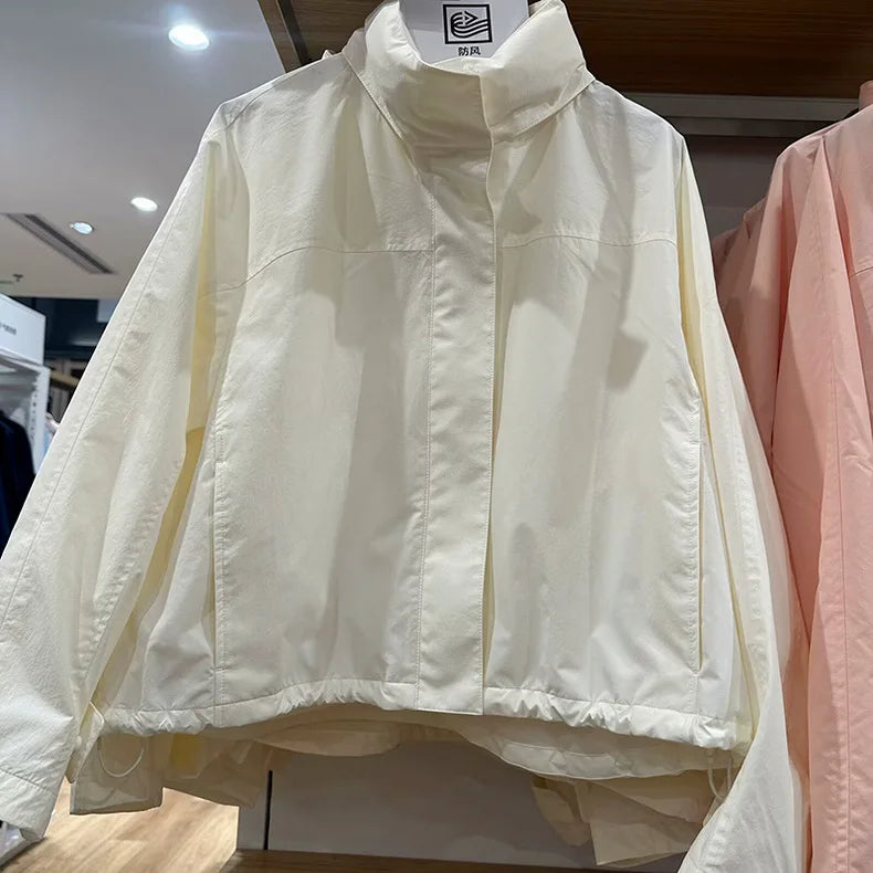 Chaqueta Cortavientos de Primavera y Otoño para Mujer, Chaqueta con Capucha de Alta Calidad, Chaqueta con Cuello Alto, Abrigo Urbano para Mujer