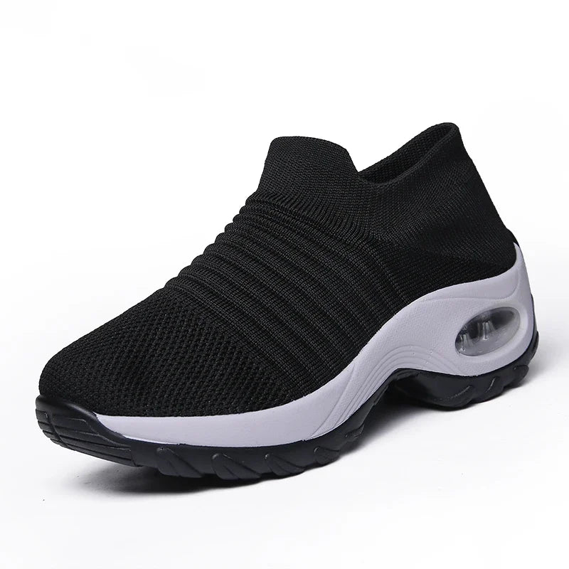 Zapatillas de deporte para mujer, moda de verano, zapatos deportivos informales negros, malla transpirable, ligero, cojín de aire, calzado antideslizante para correr