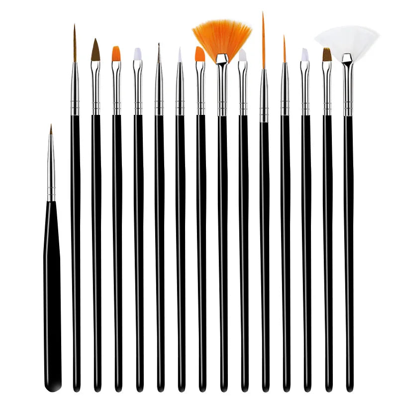 Juego de pinceles para decoración de uñas, 20/15 unidades, polvo líquido para manicura, tallado, esmalte de uñas en Gel UV, pluma de pintura, herramienta de construcción de extensión acrílica para uñas