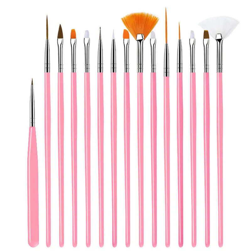 Juego de pinceles para decoración de uñas, 20/15 unidades, polvo líquido para manicura, tallado, esmalte de uñas en Gel UV, pluma de pintura, herramienta de construcción de extensión acrílica para uñas