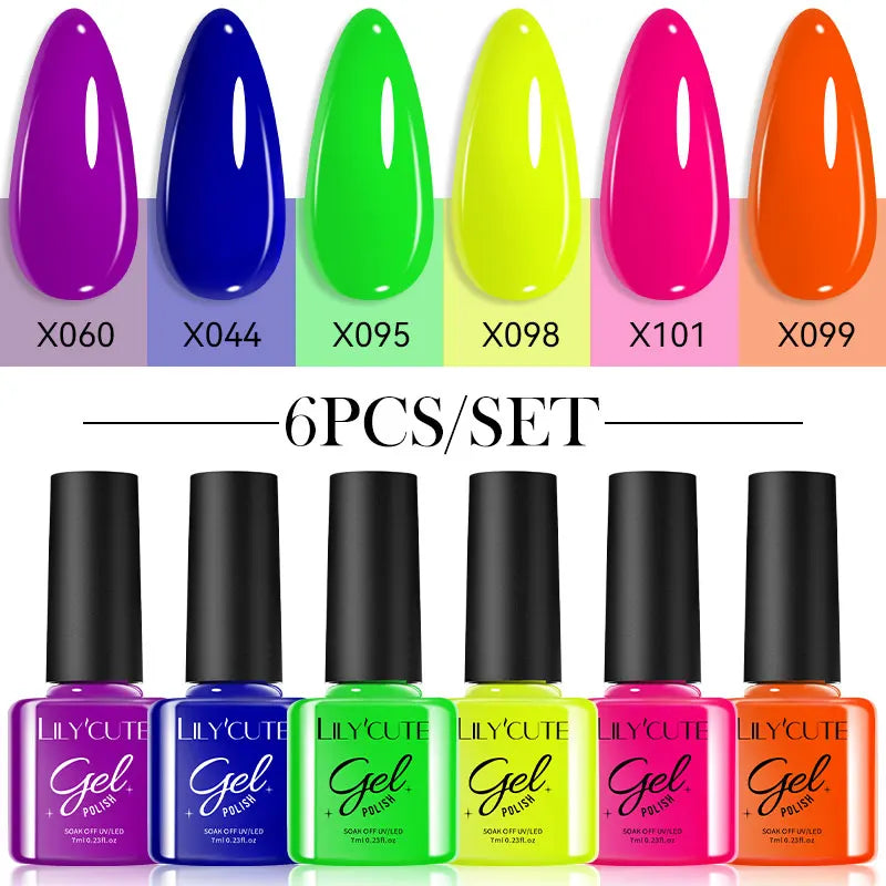 LILYCUTE-Juego de esmaltes en Gel para uñas, barniz semipermanente para manicura UV, serie café, 125 colores, 7ml, 6 unidades por Set