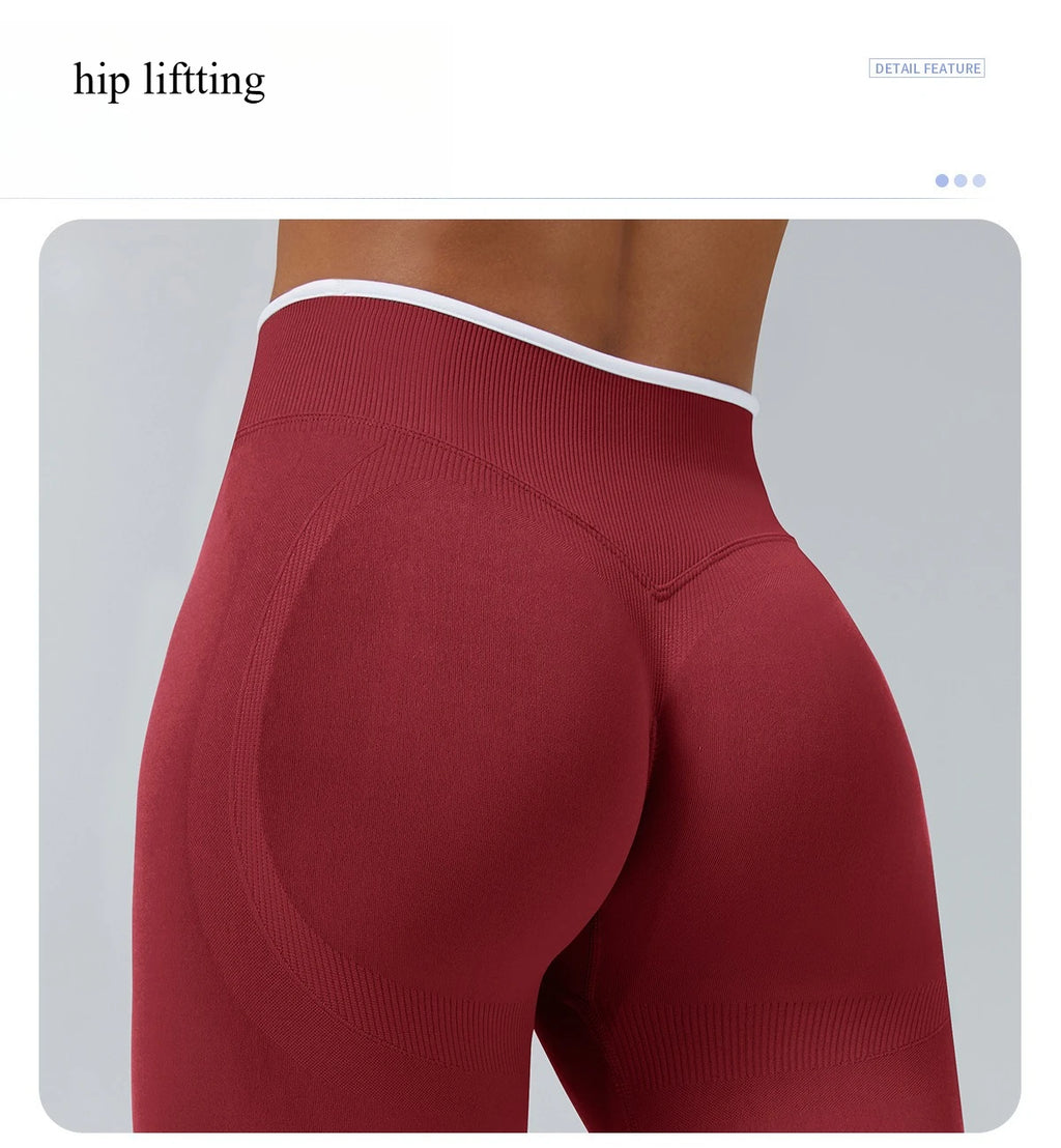 Nuevos leggings de yoga para mujer con bloques de color, mallas sin costuras de punto, cintura alta, efecto levantacola, para gimnasio y entrenamiento, con borde blanco, leggings deportivos.