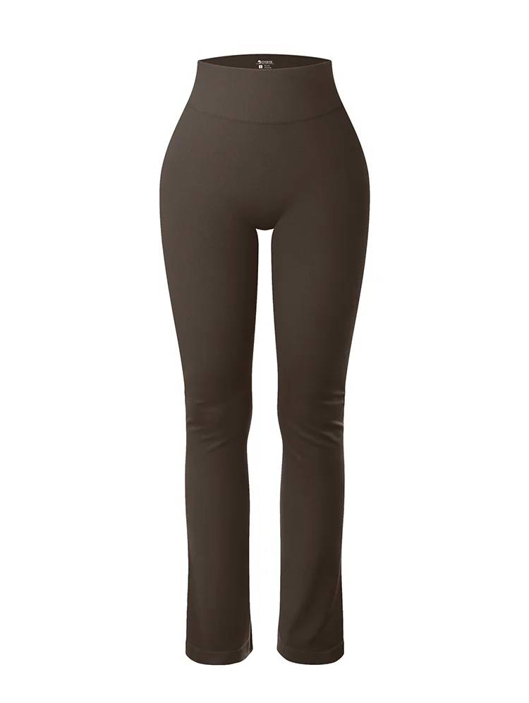 Leggings Sólidos para Mujer, Pantalones de Yoga de Punto Sin Costuras, Pantalones Acampanados, Leggings Deportivos Casuales Ajustados de Cintura Alta con Efecto Levanta Glúteos