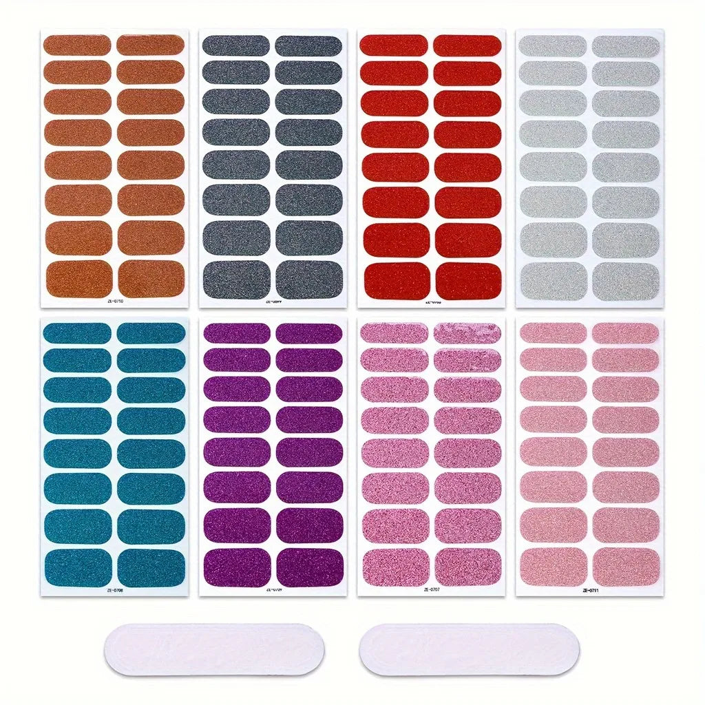 8 hojas de pegatinas de envoltura completa para uñas, pegatinas de Gel autoadhesivas con purpurina rosa para uñas para mujeres, suministros de uñas DIY para el hogar, Kit de manicura