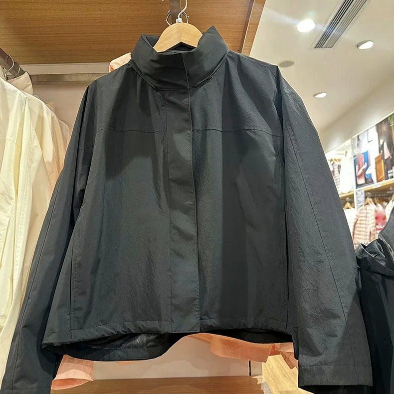 Chaqueta Cortavientos de Primavera y Otoño para Mujer, Chaqueta con Capucha de Alta Calidad, Chaqueta con Cuello Alto, Abrigo Urbano para Mujer