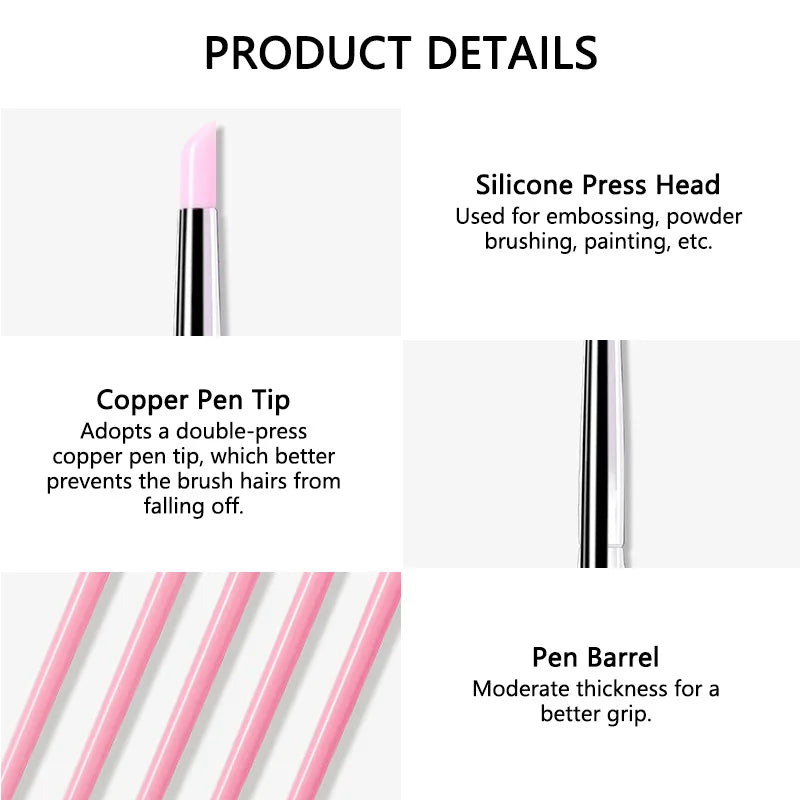 Juego de 5 Pinceles de Silicona para Uñas, Esmalte de Gel UV, Pincel para Puntos 3D, Herramientas Profesionales para Manicura DIY