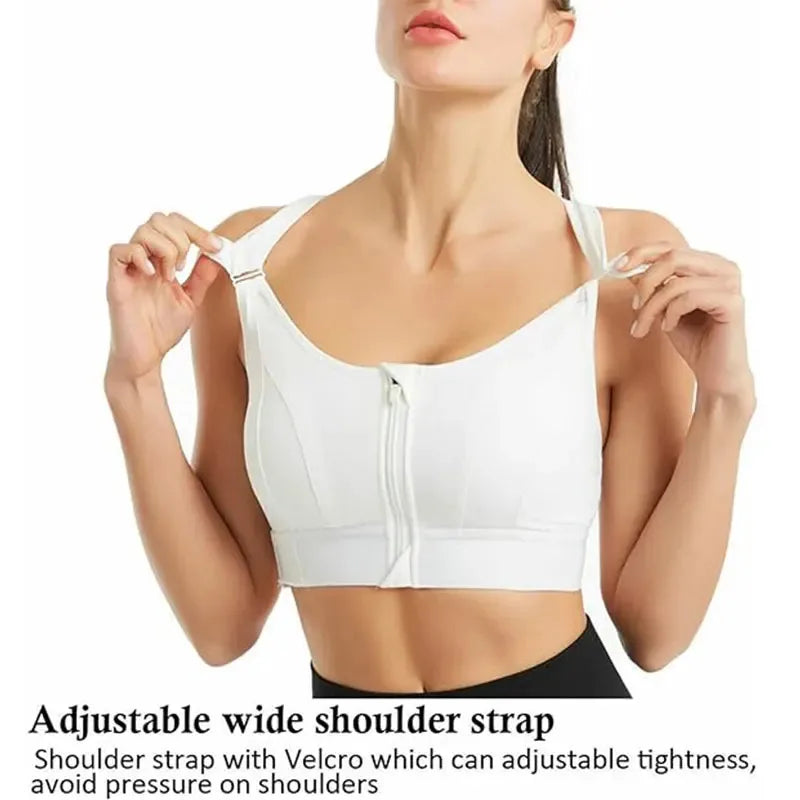 Sujetadores deportivos para mujer, cremallera frontal, correa ajustable, elástico a prueba de golpes, sujetador atlético para Fitness, Top corto ajustado para Yoga