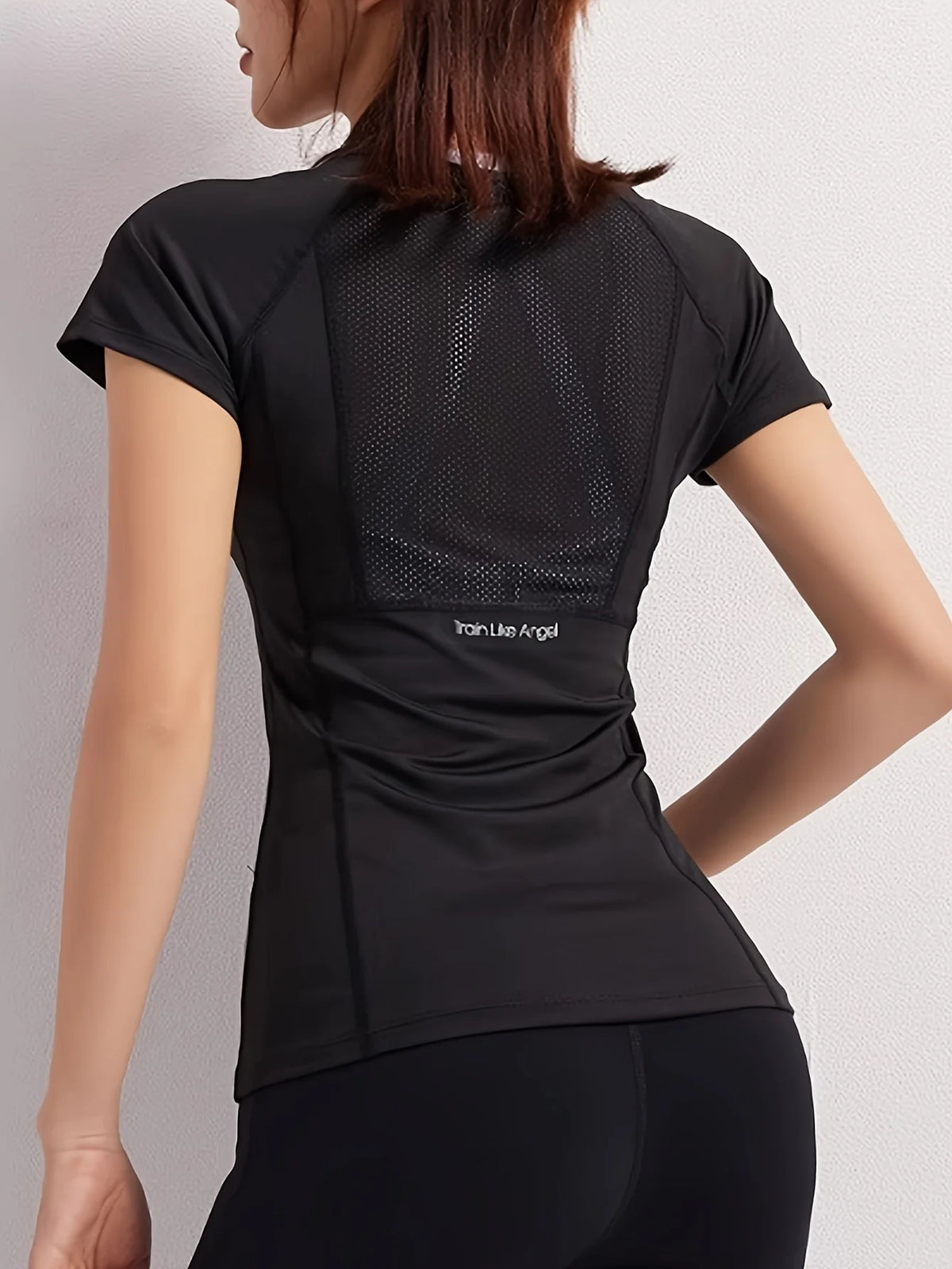 Camiseta deportiva para mujer, transpirable, sexy, belleza, espalda, ropa deportiva, secado rápido, entrenamiento para correr, top de yoga de manga corta