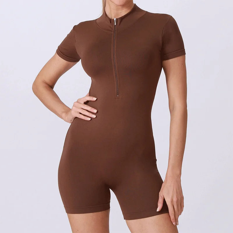 Mono de manga corta con cremallera para mujer, ropa deportiva para gimnasio, Fitness, monos deportivos, ropa de entrenamiento a la moda para correr, verano