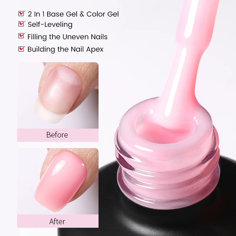 BORN PRETTY-esmalte de uñas en Gel con Base de goma, color rosa lechoso, brillo, barniz semipermanente de 15ml, Gel LED UV autonivelante