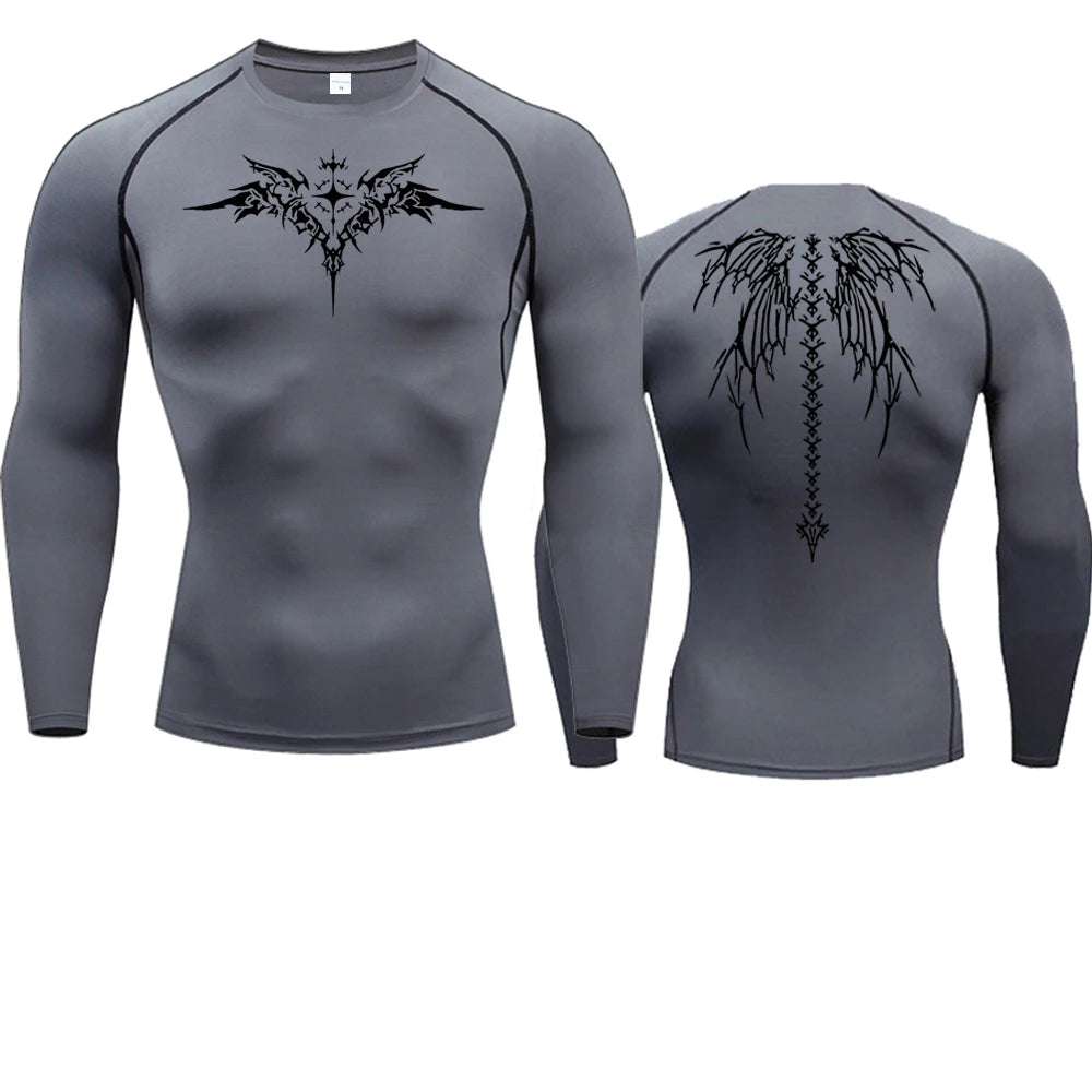 Camiseta de compresión con estampado de Anime para hombre, camiseta para correr, ropa deportiva de secado rápido para gimnasio, camisetas transpirables de manga corta