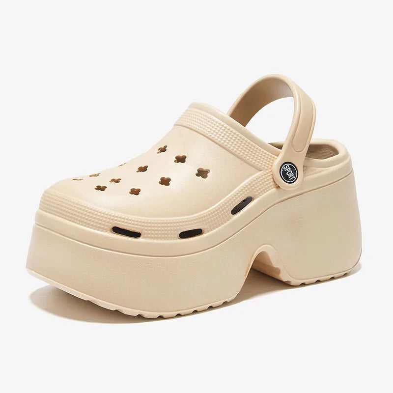 Sandalias de mujer de 9CM de espesor, novedad de 2023, zapatillas de verano, tacón alto, suela suave, zapatos para jardín y playa, zapatos impermeables con agujeros para mujer