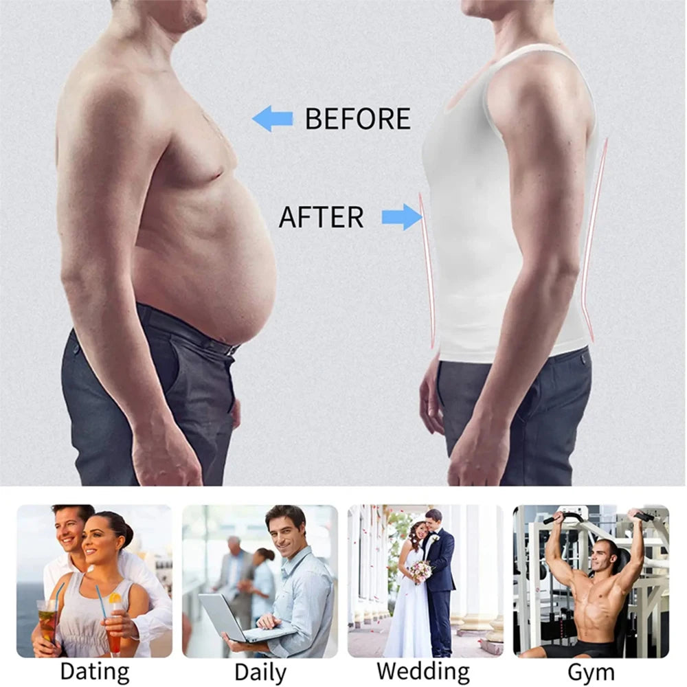 Camisa de compresión para hombre para moldeador de cuerpo, chaleco adelgazante, ropa interior ajustada para abdomen, camiseta sin mangas