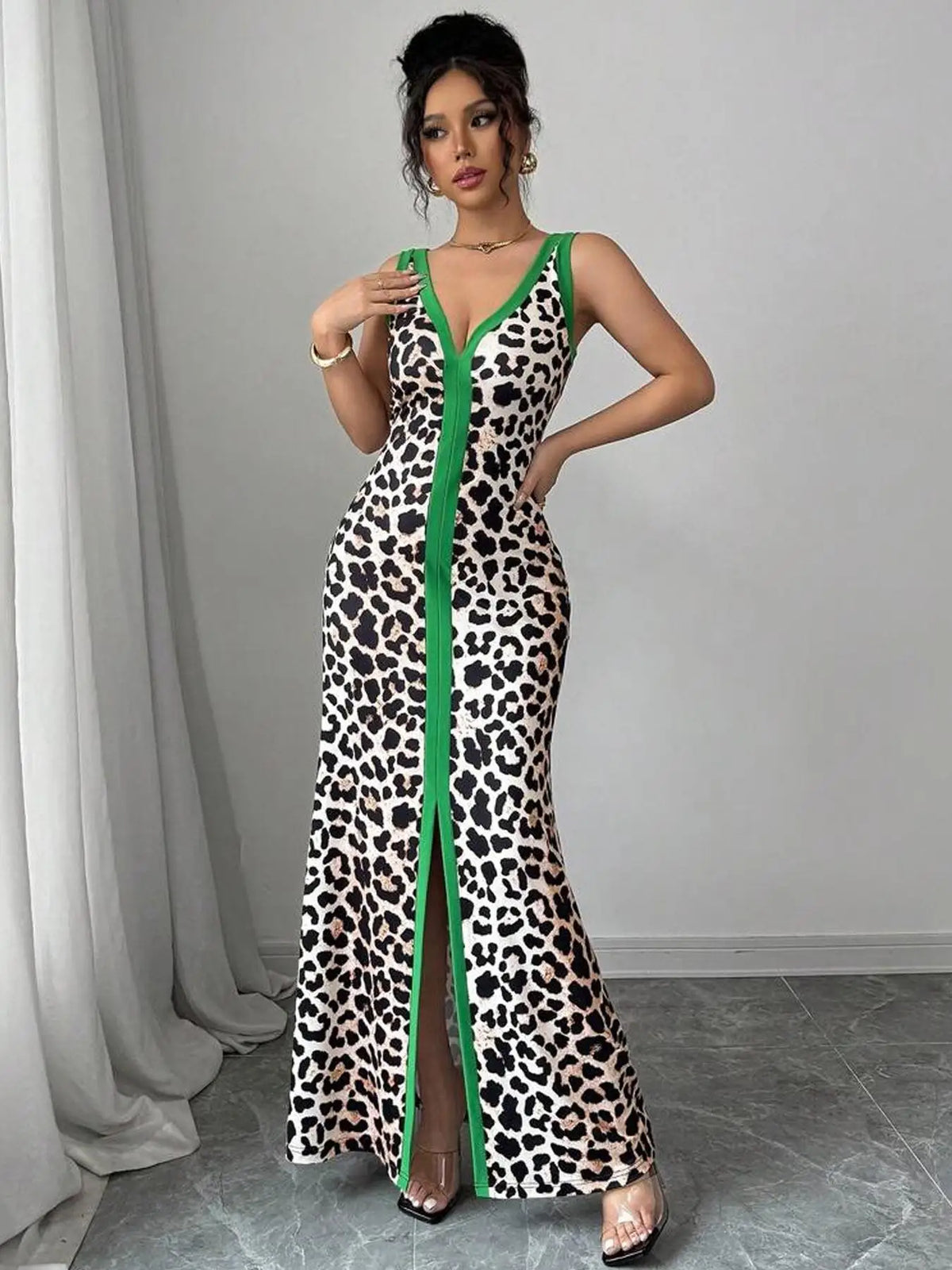 Vestido elegante de manga larga para mujer, vestido midi informal de corte A con dobladillo con volantes, moda de primavera y otoño, ropa de mujer